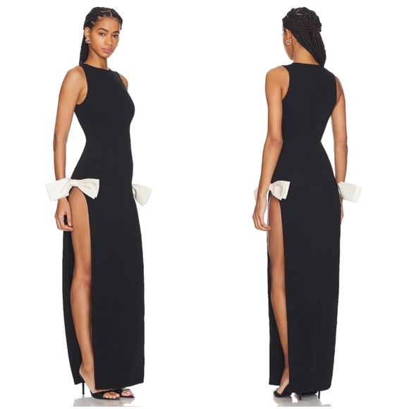 Atoir Dresses & Skirts - Atoir Reformation Jana Bow Dress Size 6 Slit Black and Cream Black Tie Formal
